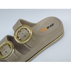 Akınal Bella suya dayanıklı gold toka detaylı kadın terlik bej