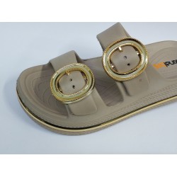 Akınal Bella suya dayanıklı gold toka detaylı kadın terlik bej