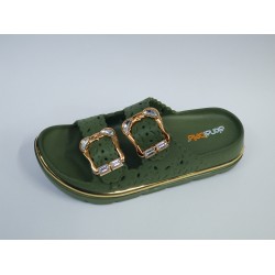 Akınal Bella çift tokalı desenli suya dayanıklı kadın terlik yeşil