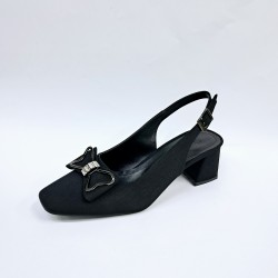 Paris kelebek taş detaylı arkası açık kadın topuklu ayakkabı siyah