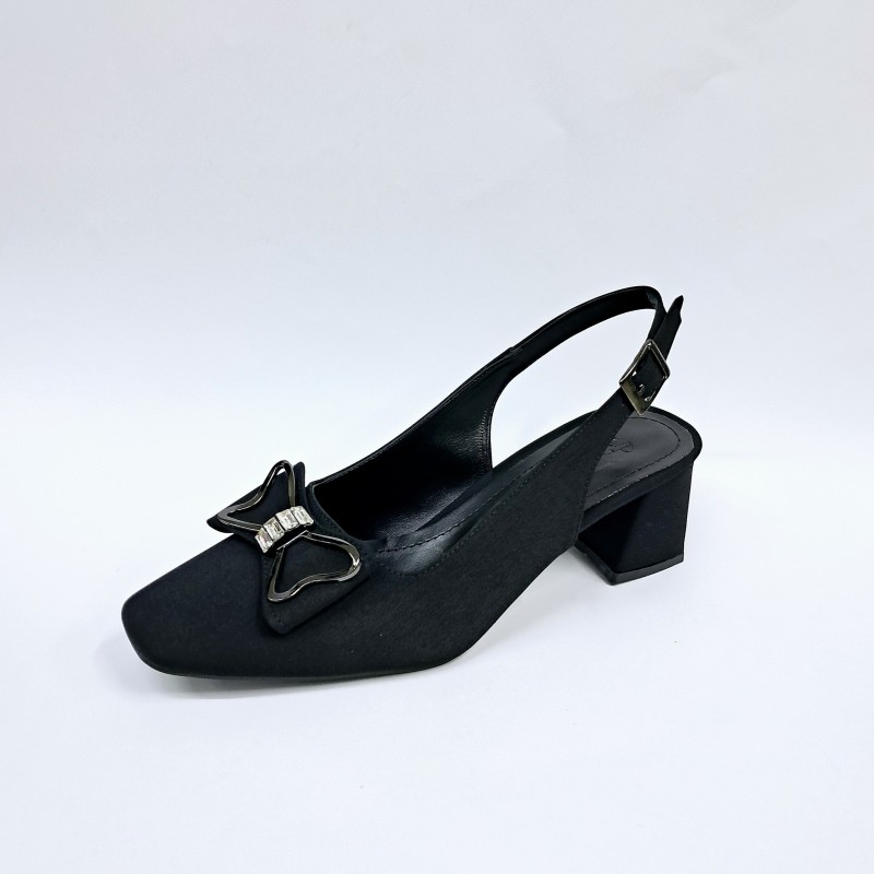 Paris kelebek taş detaylı arkası açık kadın topuklu ayakkabı siyah