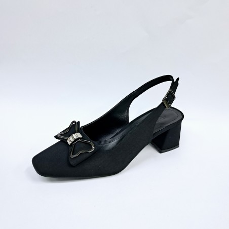 Paris kelebek taş detaylı arkası açık kadın topuklu ayakkabı siyah