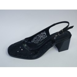 Paris dantel detaylı Ortopedik Topuklu arkası açık ayakkabı siyah