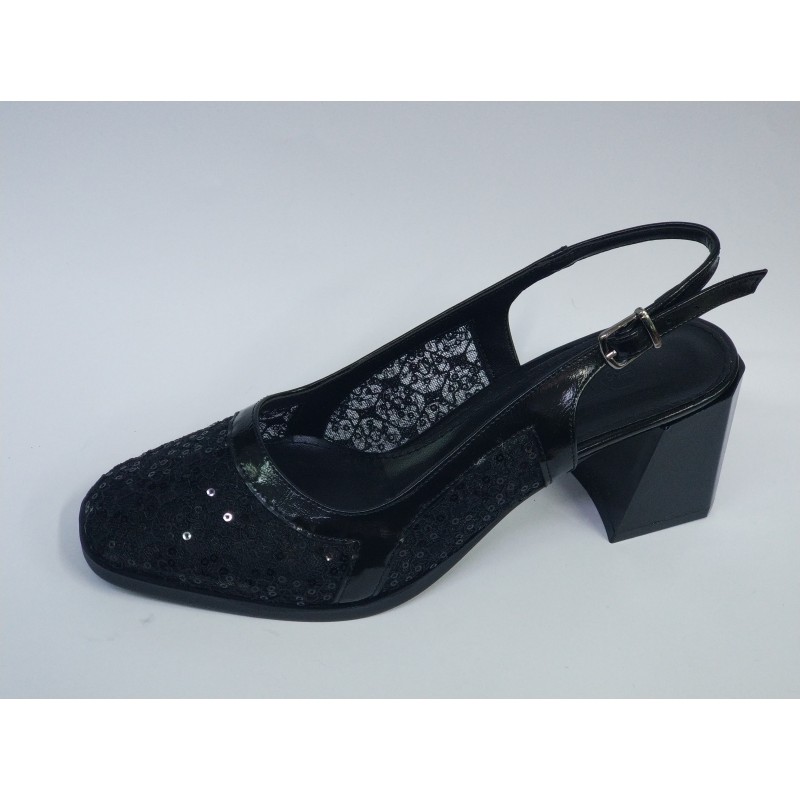 Paris dantel detaylı Ortopedik Topuklu arkası açık ayakkabı siyah