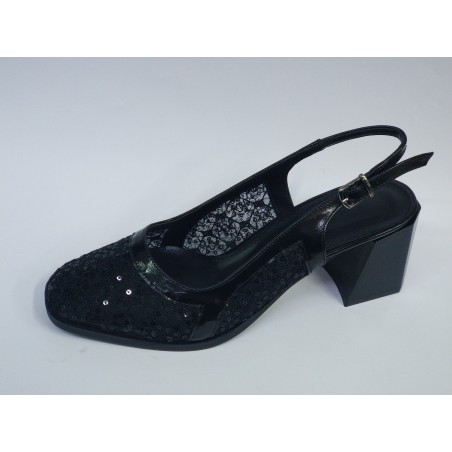 Paris dantel detaylı Ortopedik Topuklu arkası açık ayakkabı siyah