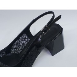 Paris dantel detaylı Ortopedik Topuklu arkası açık ayakkabı siyah