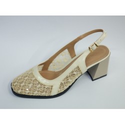Paris dantel detaylı Ortopedik Topuklu arkası açık ayakkabı krem