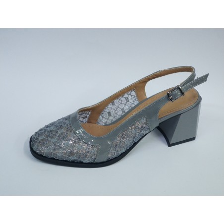 Paris dantel detaylı Ortopedik Topuklu arkası açık ayakkabı gri