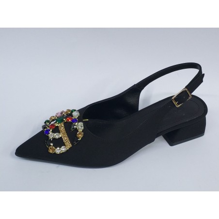 Paris renkli taş detaylı Ortopedik kısa topuk kadın ayakkabı siyah