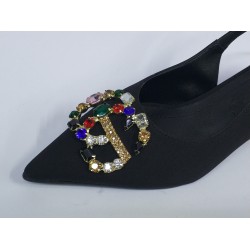 Paris renkli taş detaylı Ortopedik kısa topuk kadın ayakkabı siyah