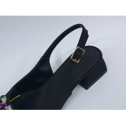 Paris renkli taş detaylı Ortopedik kısa topuk kadın ayakkabı siyah