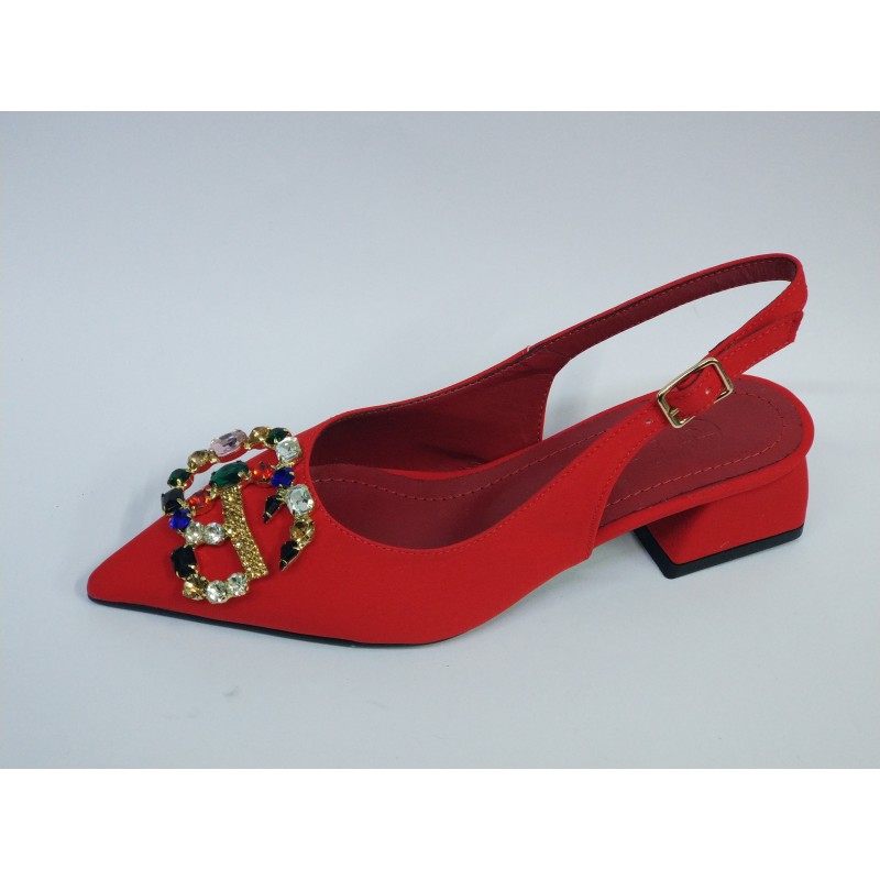 Paris renkli taş detaylı Ortopedik kısa topuk kadın ayakkabı kırmızı