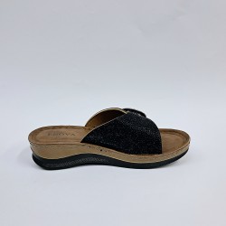 Enova kemerli parlak kadın terlik siyah