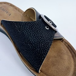 Enova kemerli parlak kadın terlik siyah