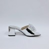 New Collection kurdele detaylı rugan kadın topuklu terlik gümüş