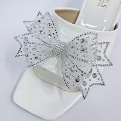 New Collection kurdele detaylı rugan kadın topuklu terlik beyaz