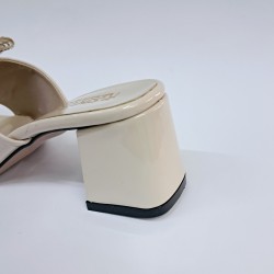 New Collection kurdele toka detaylı topuklu kadın terlik bej