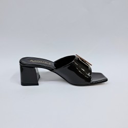 New Collection toka detaylı rugan kadın topuklu terlik kahverengi