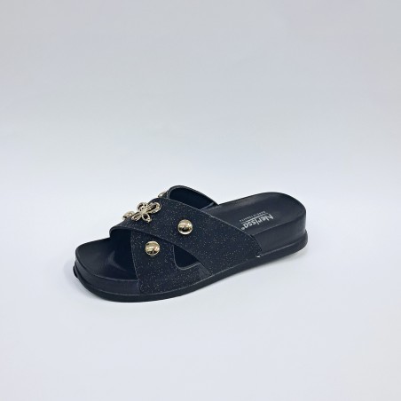 Nerissa simli çapraz kız çocuk terlik siyah