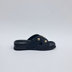 Nerissa simli çapraz kız çocuk terlik siyah