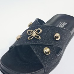 Nerissa simli çapraz kız çocuk terlik siyah