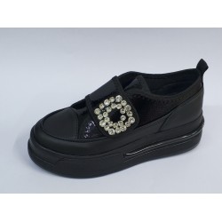 Modalendo taş toka detaylı cırtlı Ortopedik kadın spor ayakkabı siyah