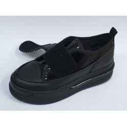 Modalendo taş toka detaylı cırtlı Ortopedik kadın spor ayakkabı siyah