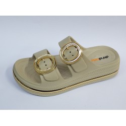 Akınal Bella çift tokalı suya dayanıklı kadın terlik krem