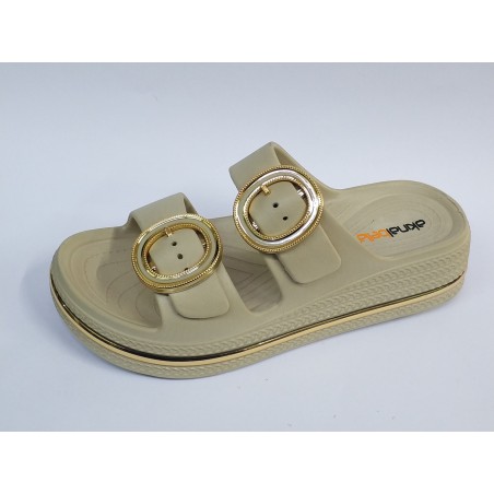 Akınal Bella çift tokalı suya dayanıklı kadın terlik krem