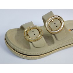 Akınal Bella çift tokalı suya dayanıklı kadın terlik krem