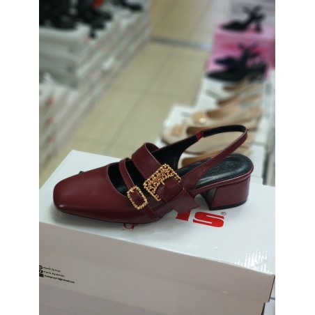 Paris çift tokalı arkası açık kadın ayakkabı bordo