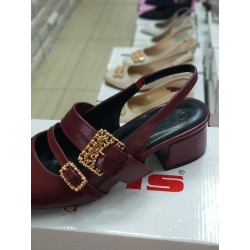 Paris çift tokalı arkası açık kadın ayakkabı bordo