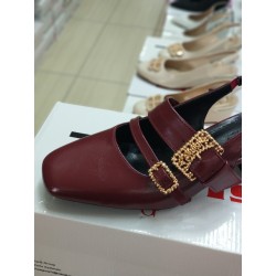 Paris çift tokalı arkası açık kadın ayakkabı bordo