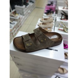 Witta Ortopedik çift bantlı erkek terlik kahverengi