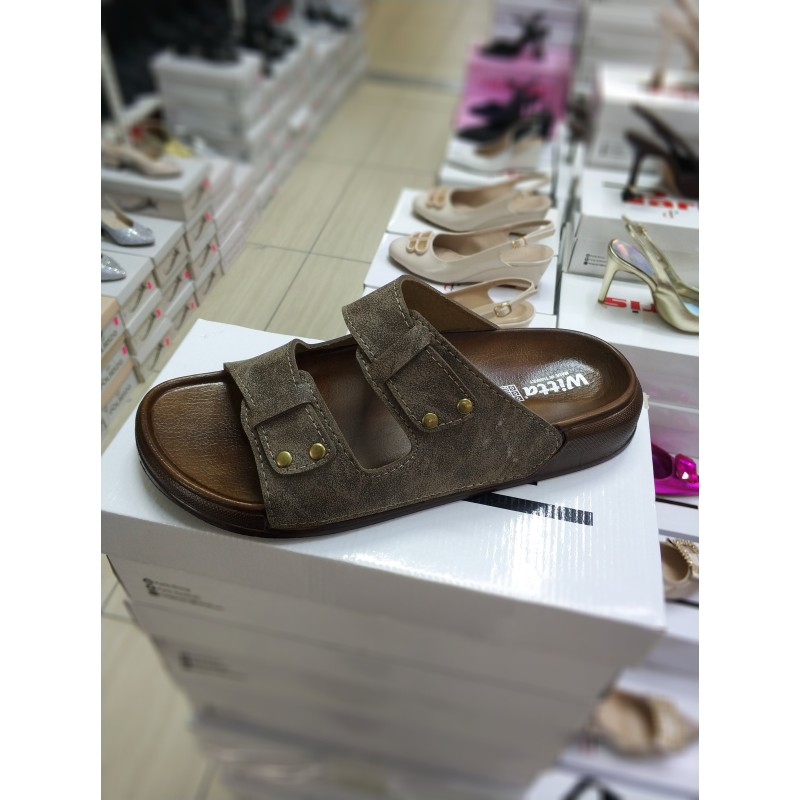 Witta Ortopedik çift bantlı erkek terlik kahverengi