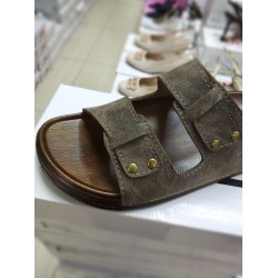 Witta Ortopedik çift bantlı erkek terlik kahverengi