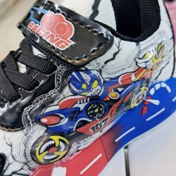 Prokids cırtlı Racing desenli erkek çocuk spor ayakkabı mavi-kırmızı