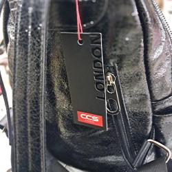 ÇÇS hasır örgü desenli parlak kumaş kadın sırt çantası siyah