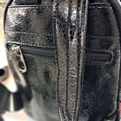 ÇÇS hasır örgü desenli parlak kumaş küçük boy kadın sırt çantası siyah