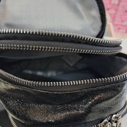 ÇÇS hasır örgü desenli parlak kumaş küçük boy kadın sırt çantası siyah