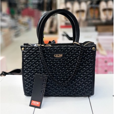 ÇÇS kabartma desenli zincirli kadın kol çantası siyah