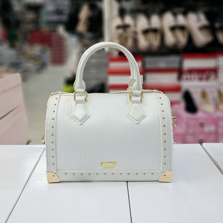 ÇÇS gold detaylı dalga desenli kadın kol çantası beyaz