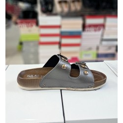 SLC gold detaylı kemerli kadın terlik füme