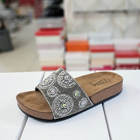 Pienn mantar taban taş detaylı kadın terlik füme