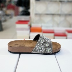 Pienn mantar taban taş detaylı kadın terlik füme