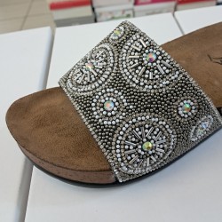 Pienn mantar taban taş detaylı kadın terlik füme