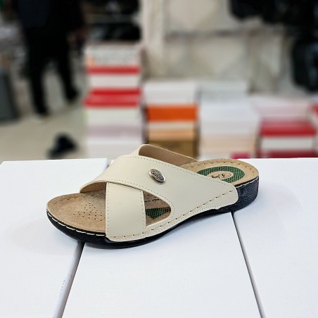 Elegance ortopedik çapraz kadın terlik krem