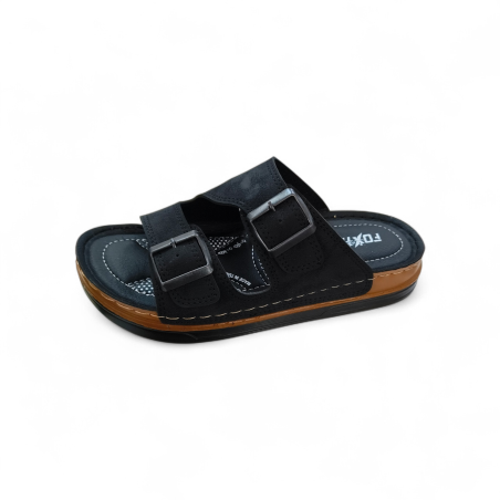 Foxter ortopedik çift tokalı erkek terlik siyah