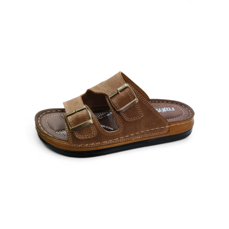 Foxter ortopedik çift tokalı erkek terlik taba