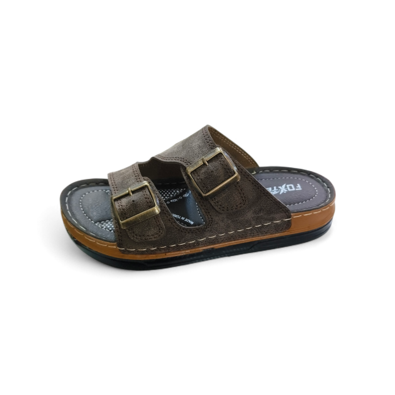 Foxter ortopedik çift tokalı erkek terlik kahverengi